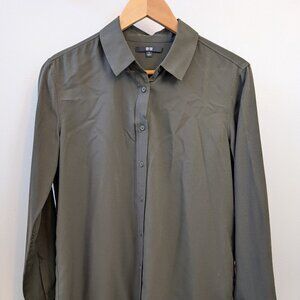 Olive Green Uniqlo Button-down Long-sleeved Blouse